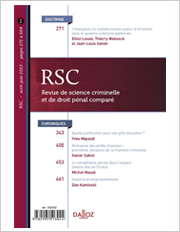 Title: RSC; Summary; Revue de science criminelle et de droit pénal comparé, Author/Editor; Manuel PALACIO Title: RSC; Summary; Revue de science criminelle et de droit pénal comparé, Author/Editor; Manuel PALACIO